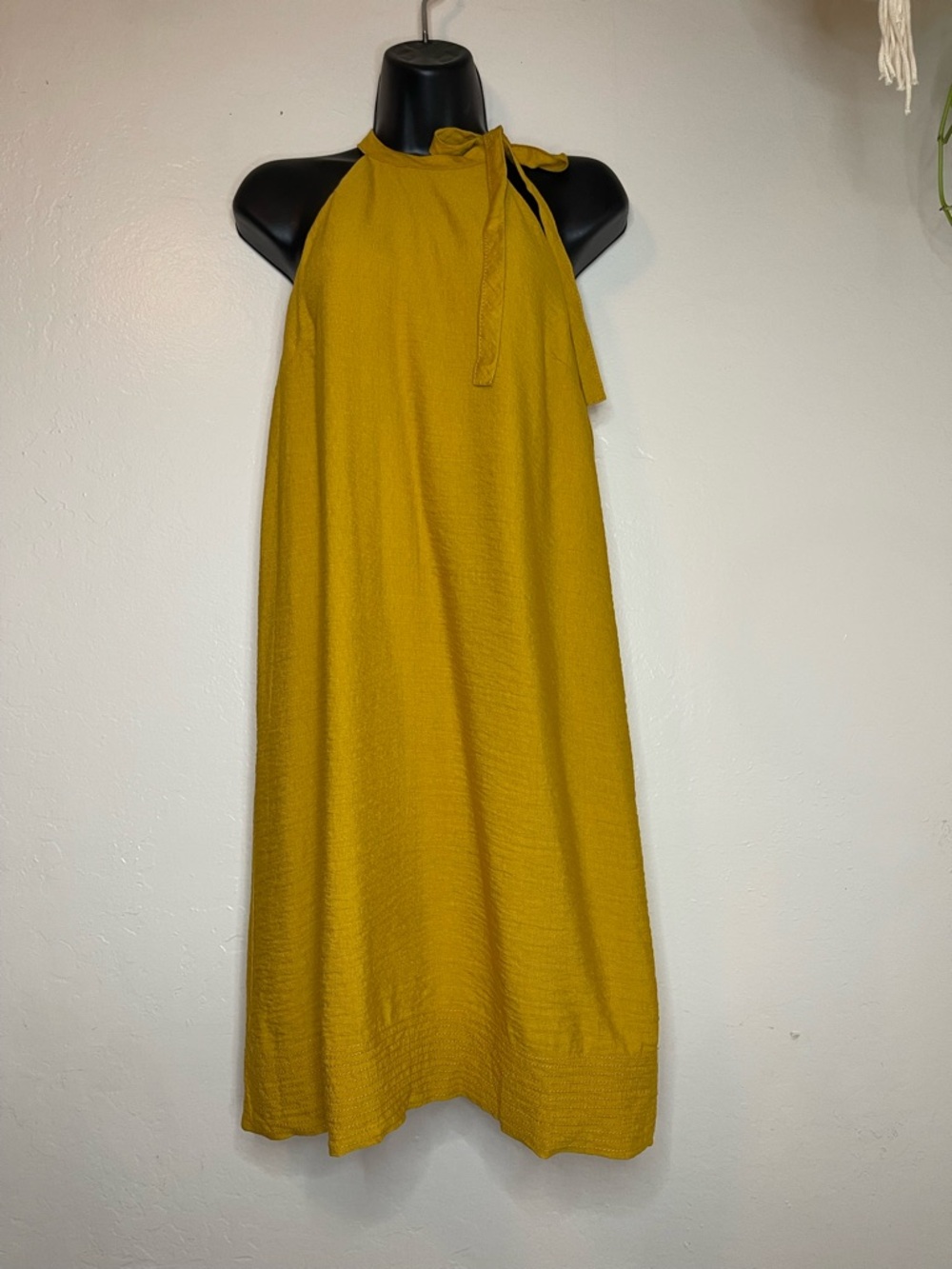 Banana Republic Yellow Mustard Tie-Neck Halter Shift Midi Dress Small NWT Summer